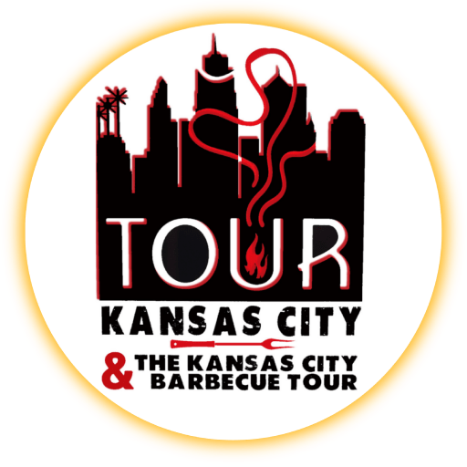 Kansas City skyline with barbecue theme, text: 'Tour Kansas City & The Kansas City Barbecue Tour'