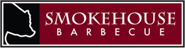 Smokehouse Barbecue logo with cow silhouette on dark red background.