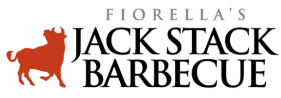 Logo with text 'Fiorella's Jack Stack Barbecue' and red bull silhouette.