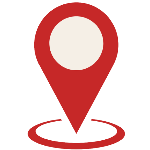Red map pin marker with a circular base, indicating a location.