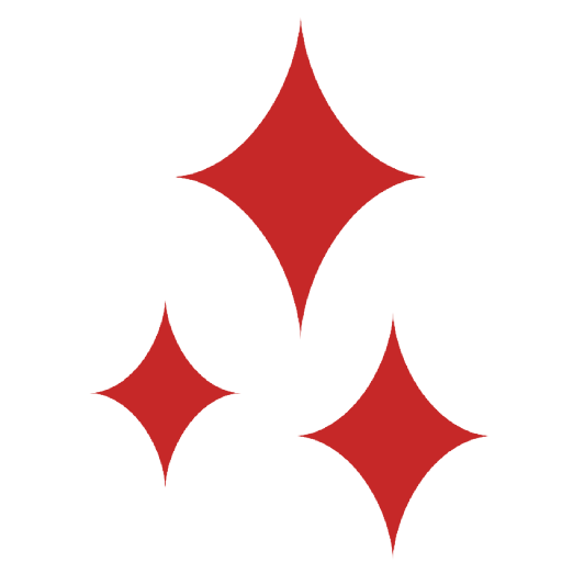 Three red diamond shapes on a white background.